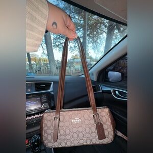 Coach Brown and Signature Print Shoulder Bag